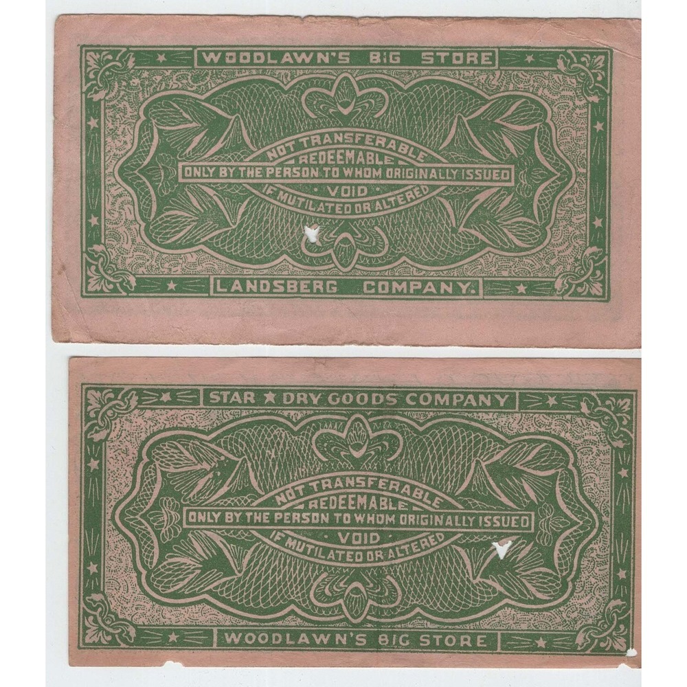 Vintage Star Dry Goods House 10 Cent Cash Coupons Woodlawn Chicago Set of 2 - Picture 2 of 2